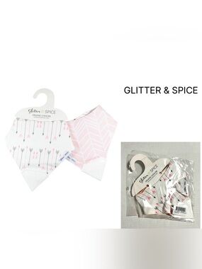 GLITTER & SPICE - NWT - DOUBLE SIDED CHEW BIB - HERRINGBONE / ARROW